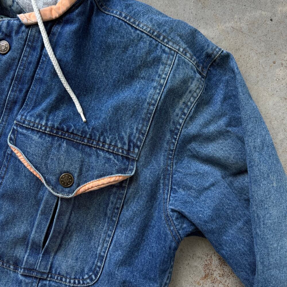 Vintage 90’s Canyon River Blues Hooded Sweatshirt Lined Denim Jacket Size Medium - Picture 9 of 14